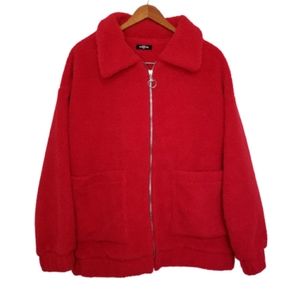 Women's Ransom Red Teddy Bear Oversize Jacket L-XL